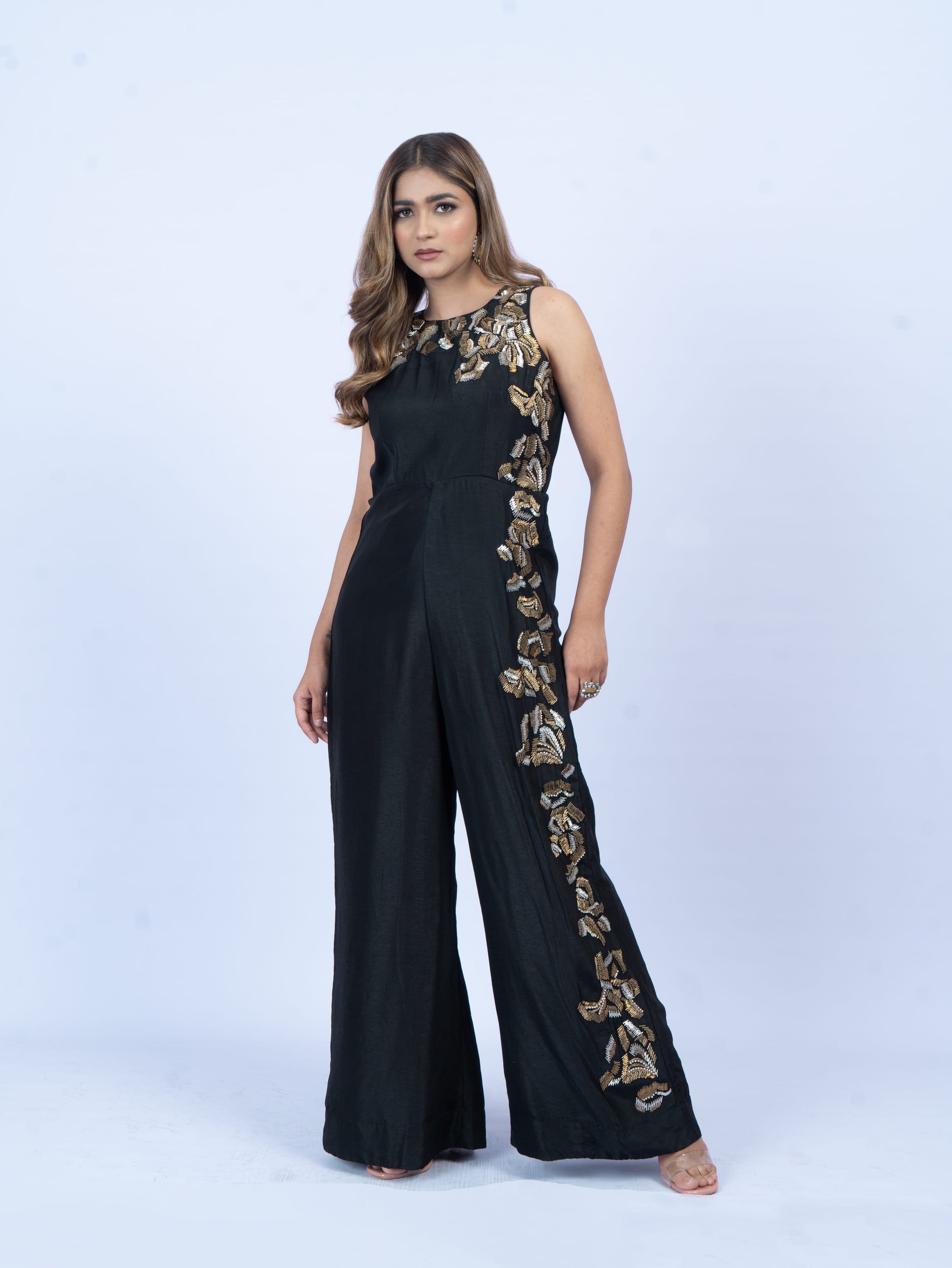 Embroidered sleeveless jumpsuit