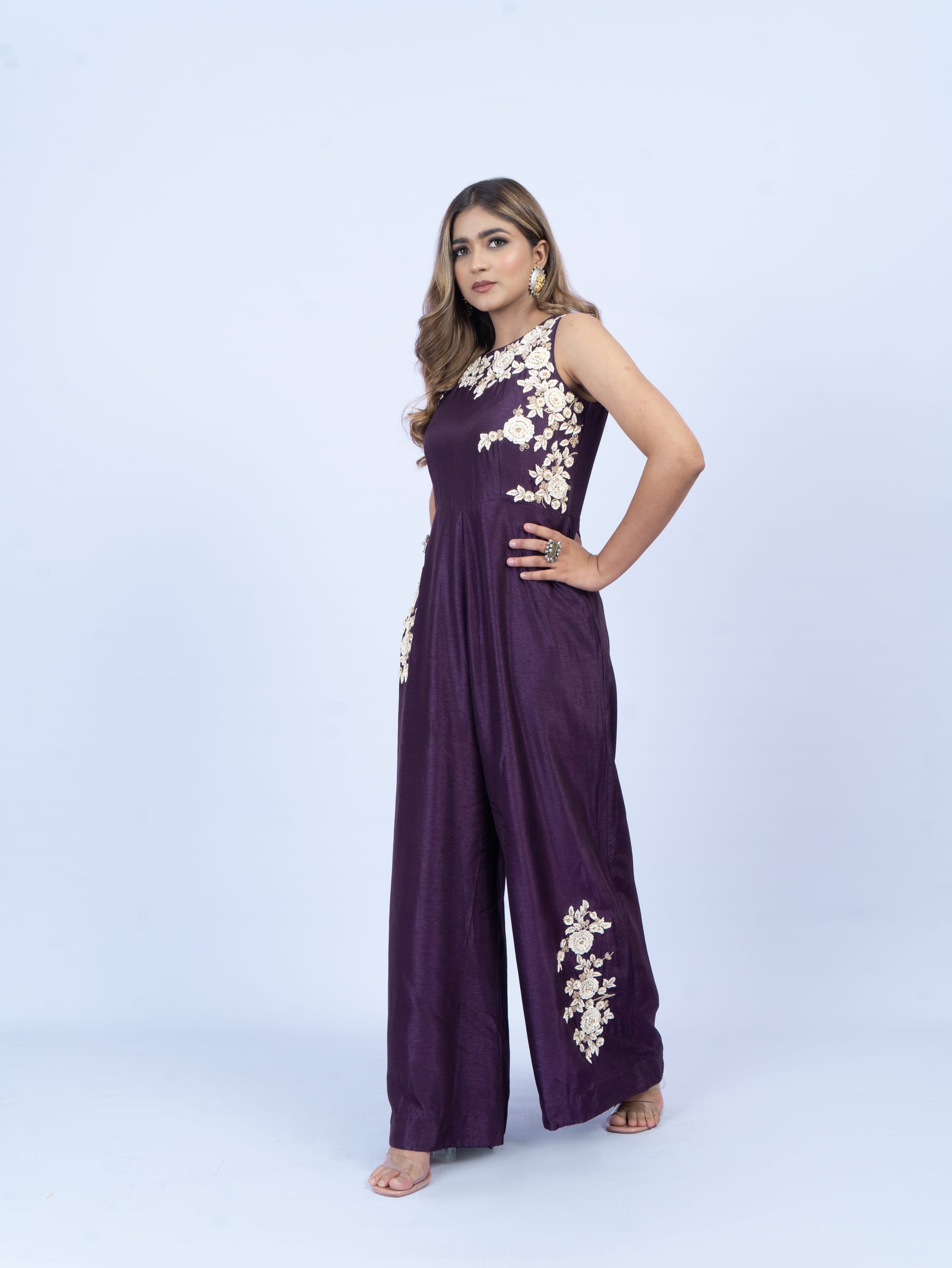Embroidered sleeveless jumpsuit