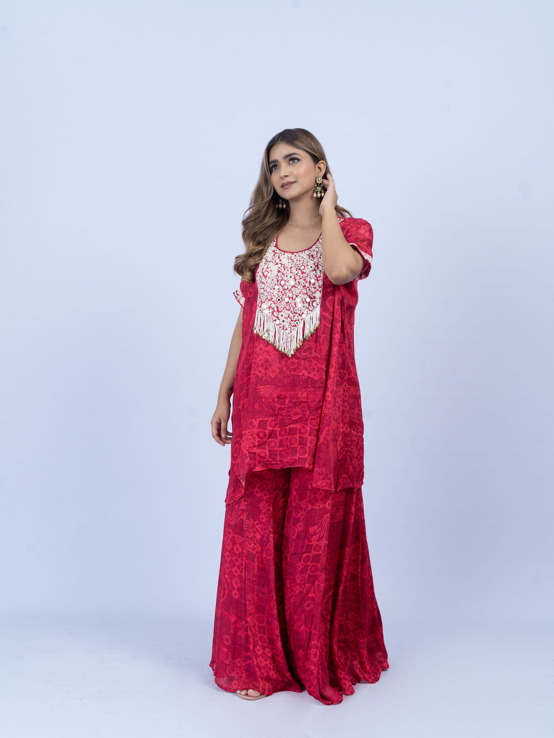 Printed kurta set with hand embroidery on neck and sleeves