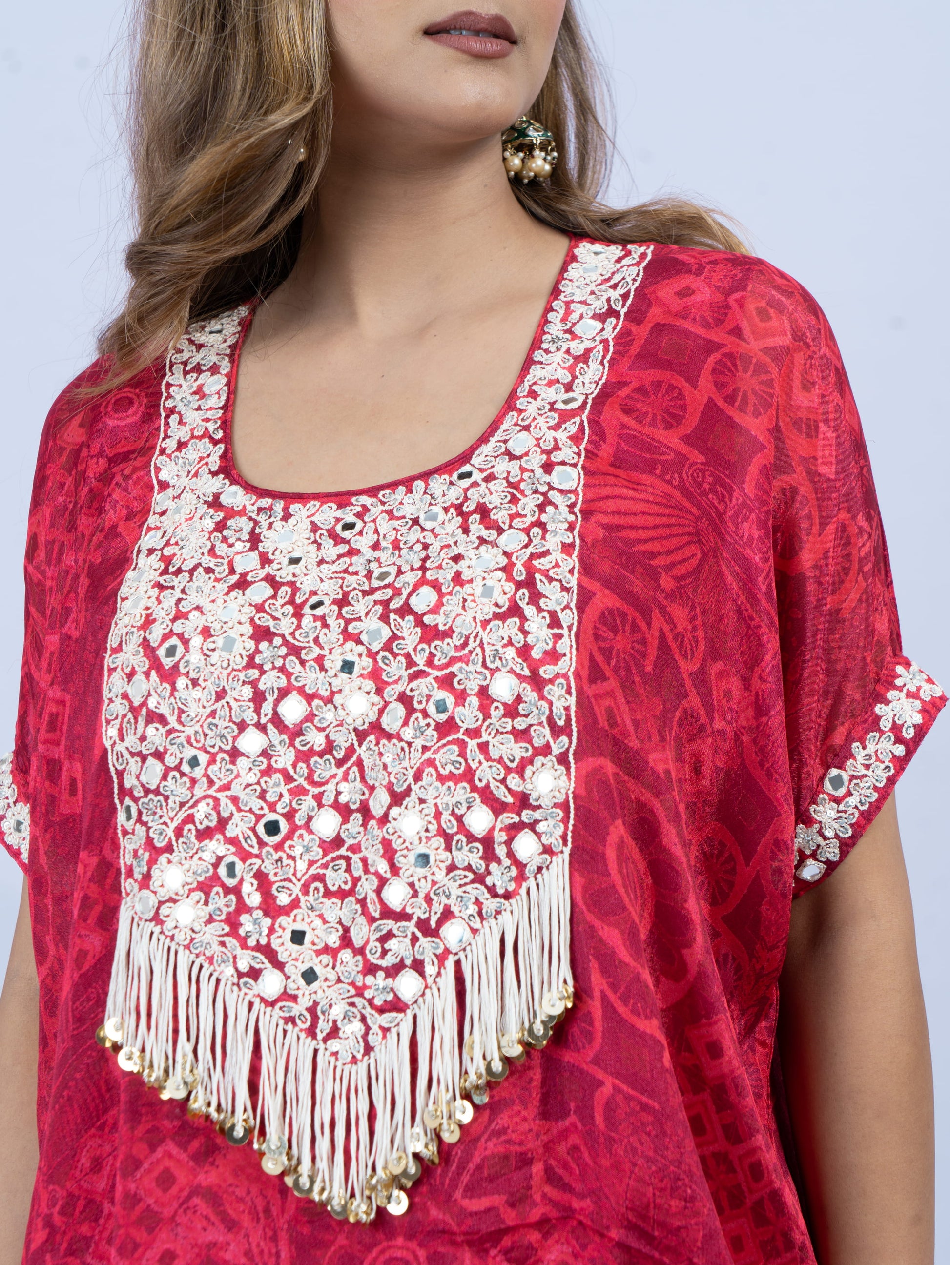 Printed kurta set with hand embroidery on neck and sleeves