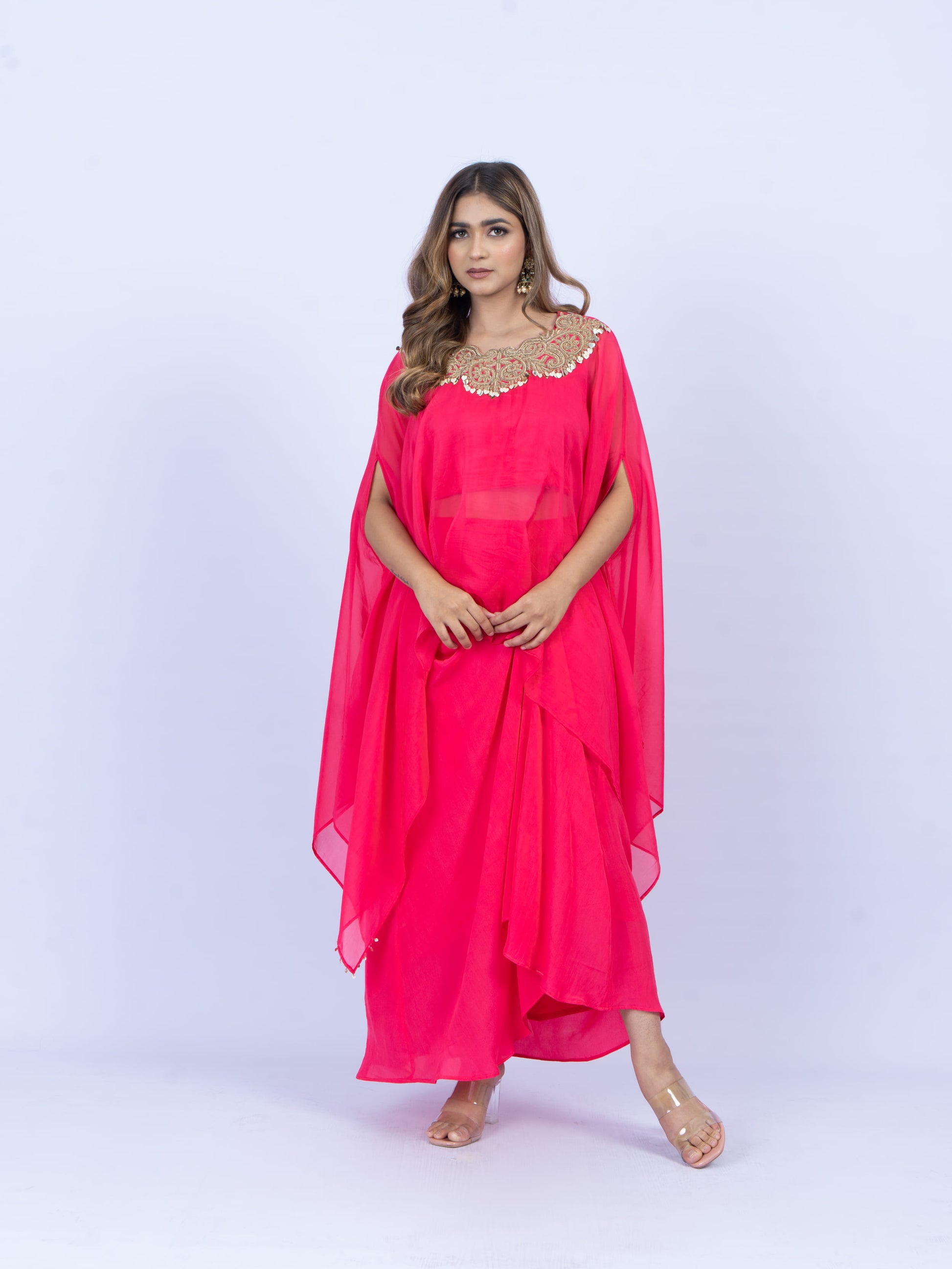 Solid cape set paired with drape skirt