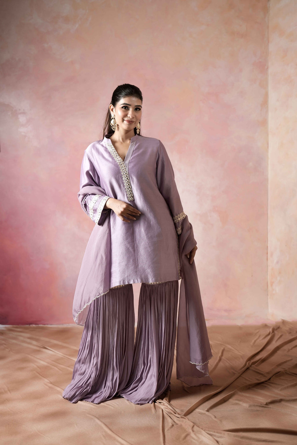 SHORT KURTA WITH SHARARA AND DUPATTA SET