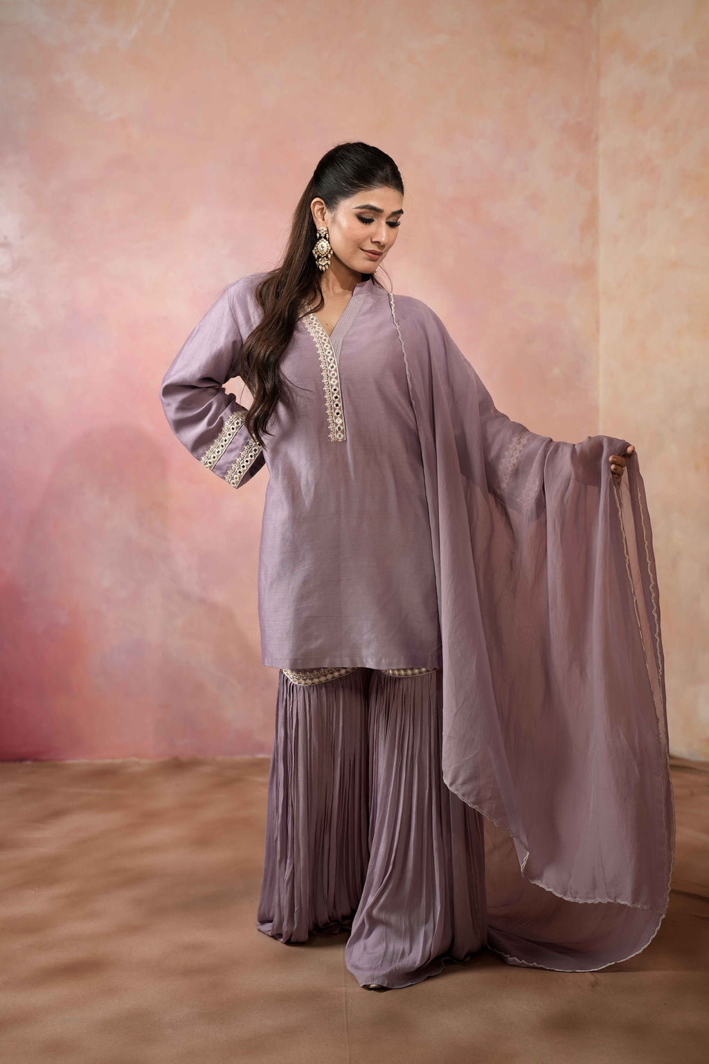 SHORT KURTA WITH SHARARA AND DUPATTA SET