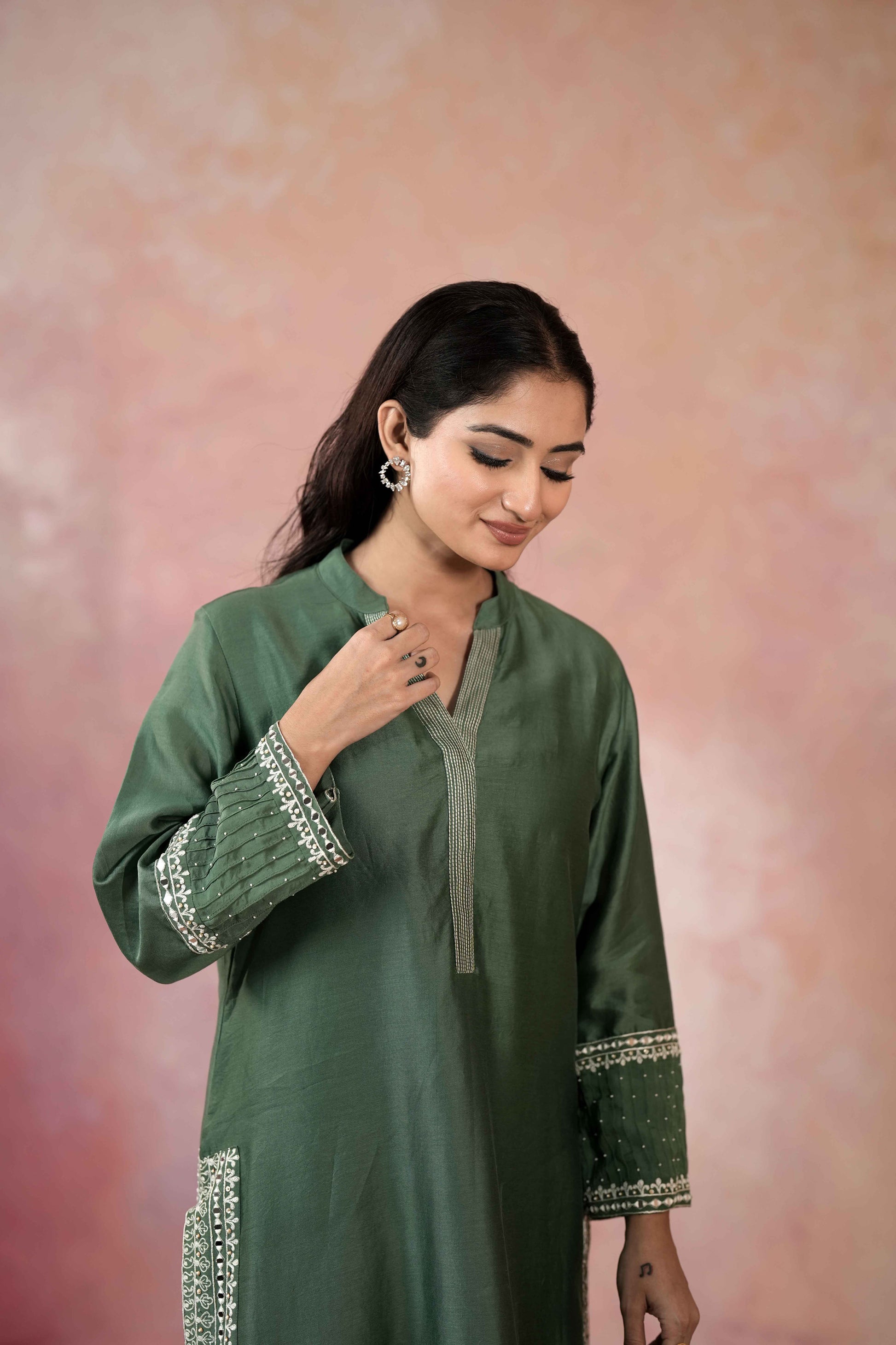 STRAIGHT KURTA SET WITH DUPATTA AND HAND EMBROIDERY