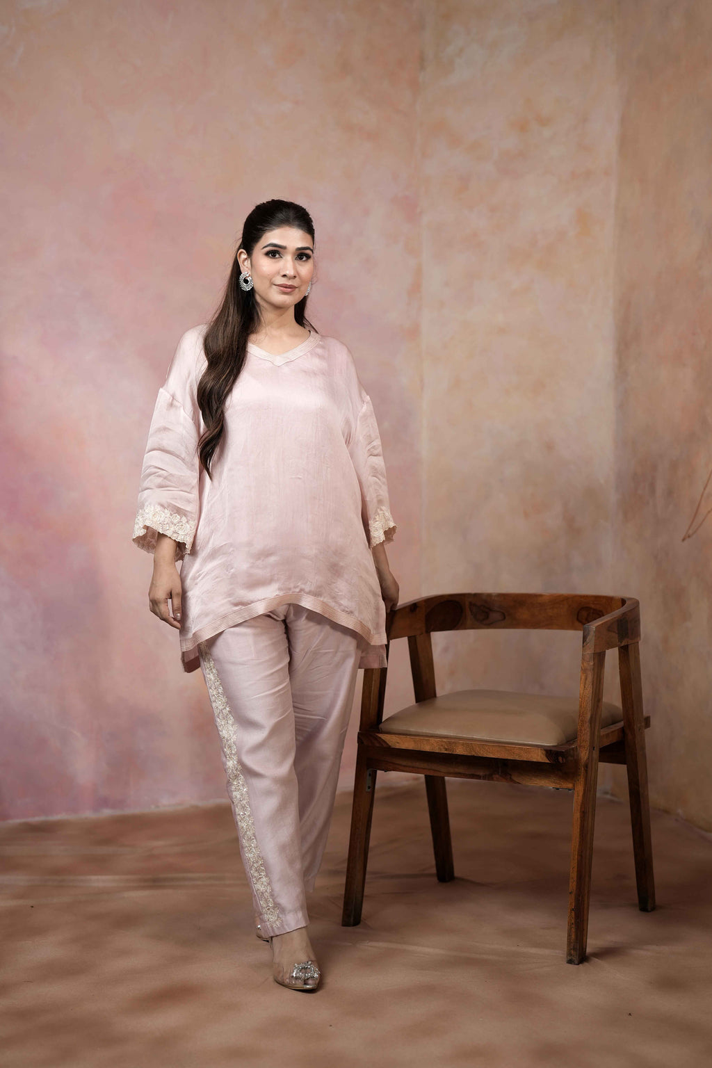 DROP SHOULDER TUNIC SET WITH EMBROIDERED PANTS