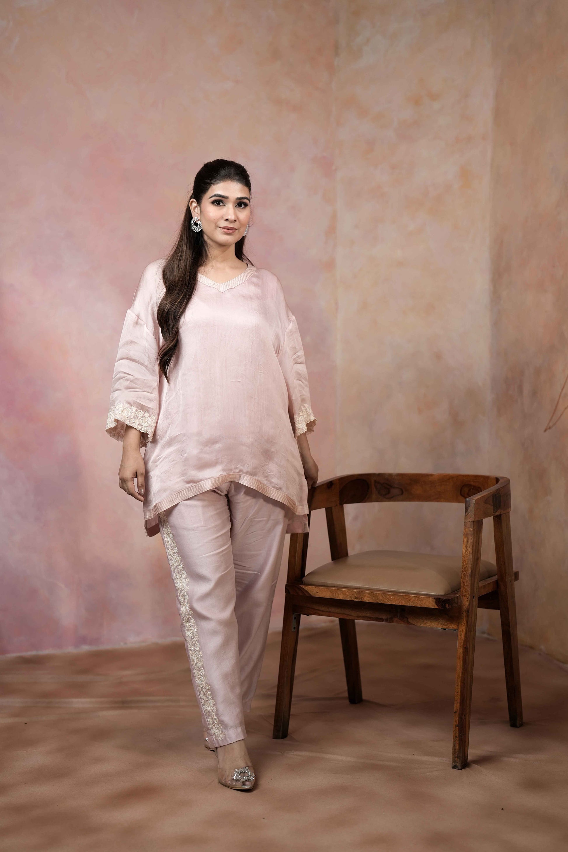DROP SHOULDER TUNIC SET WITH EMBROIDERED PANTS