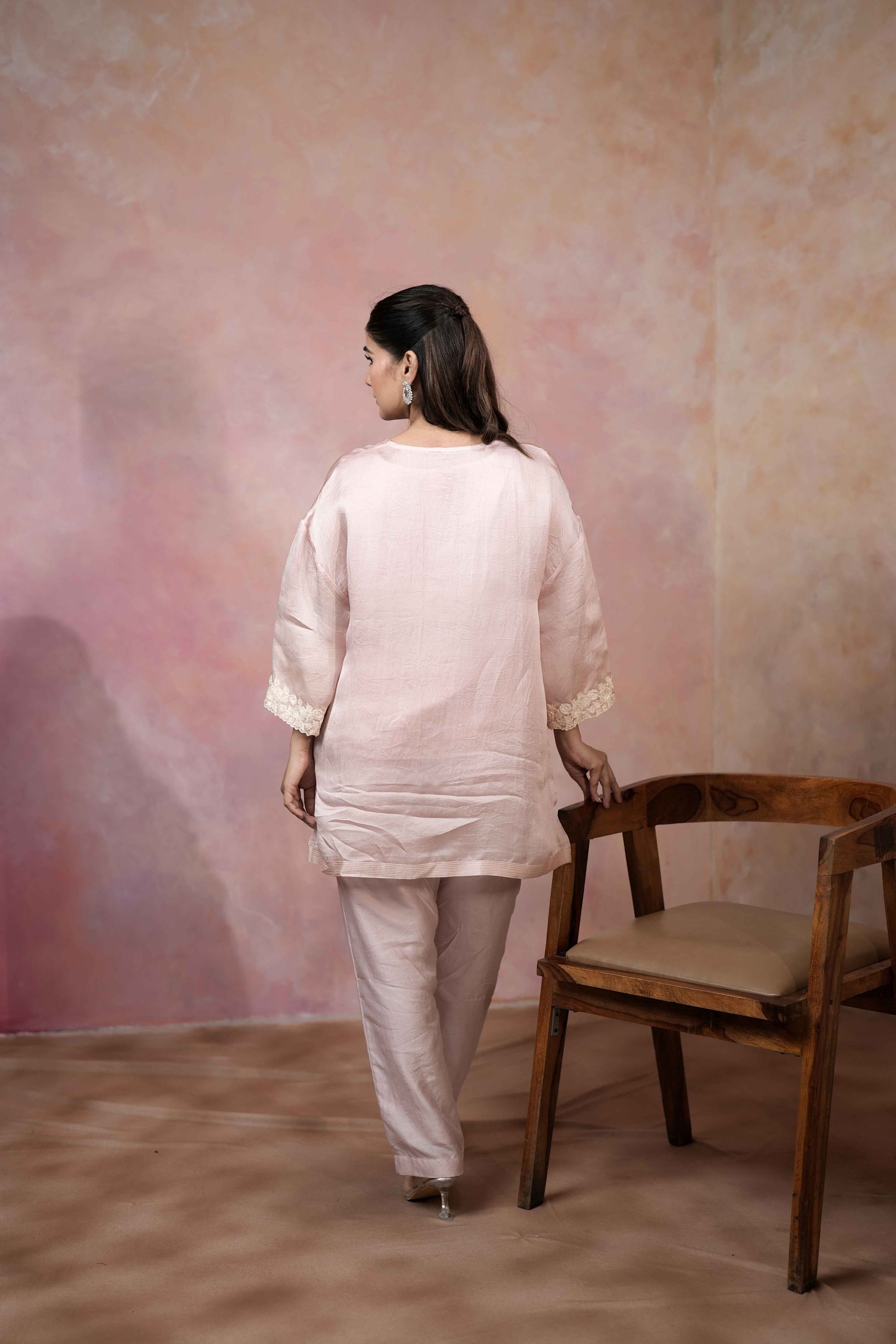 DROP SHOULDER TUNIC SET WITH EMBROIDERED PANTS