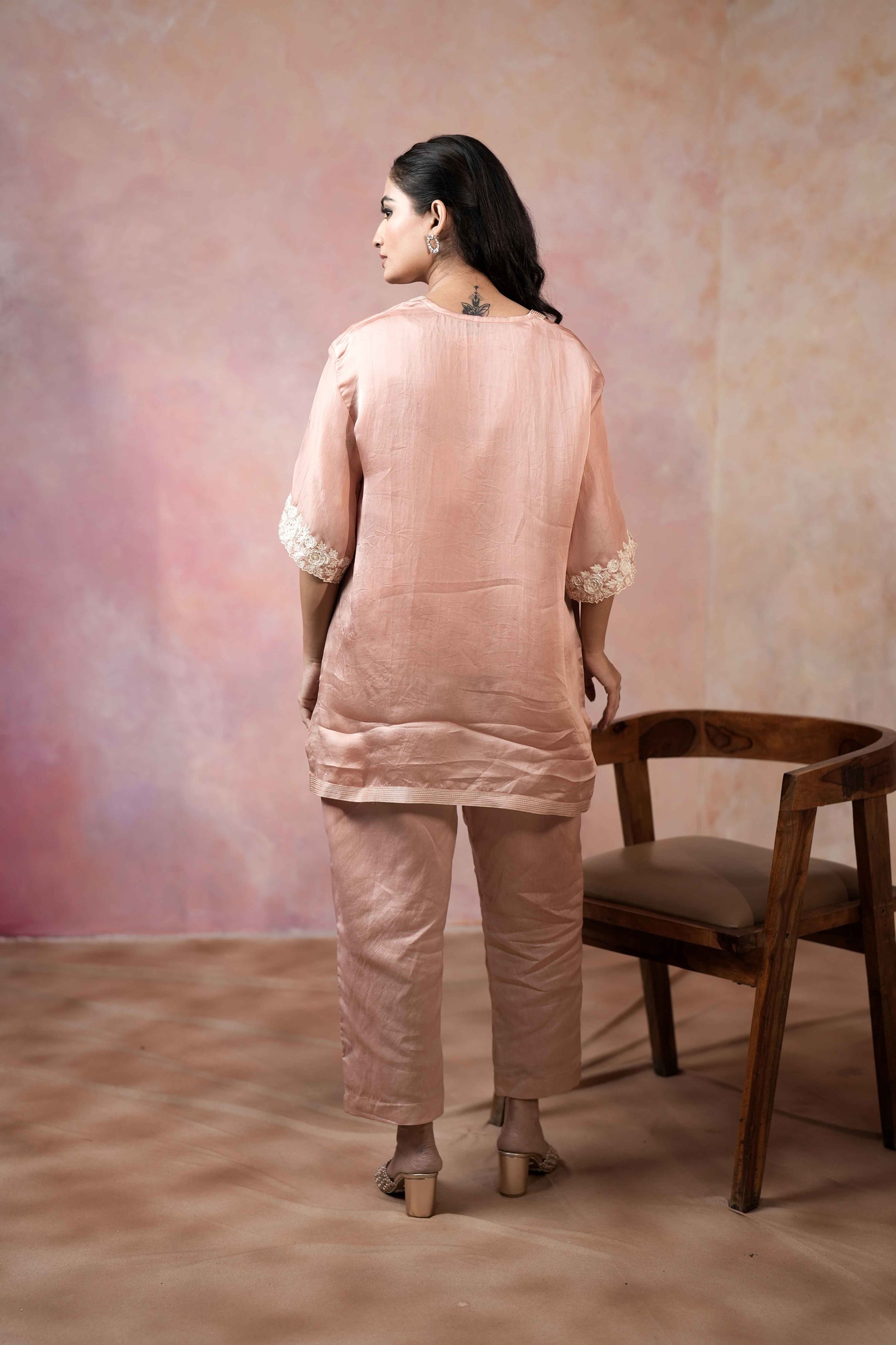 DROP SHOULDER TUNIC SET WITH EMBROIDERED PANTS
