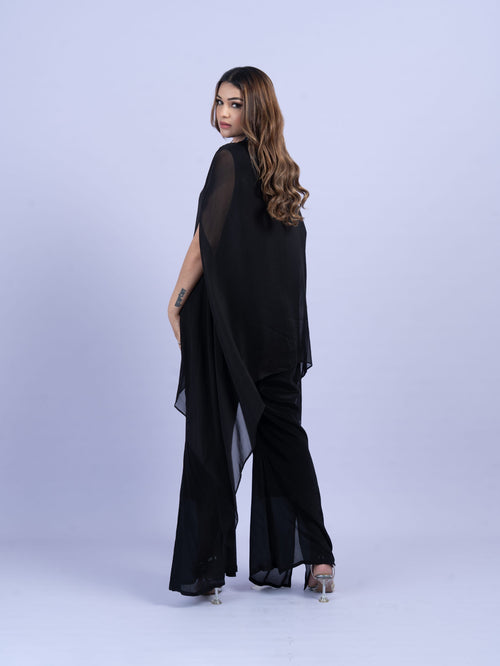 Black coord set with hand embroidery paired with bell bottom pant