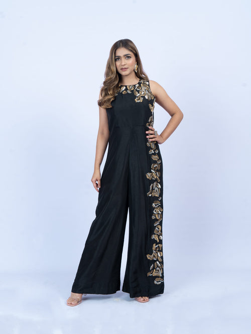 Embroidered sleeveless jumpsuit