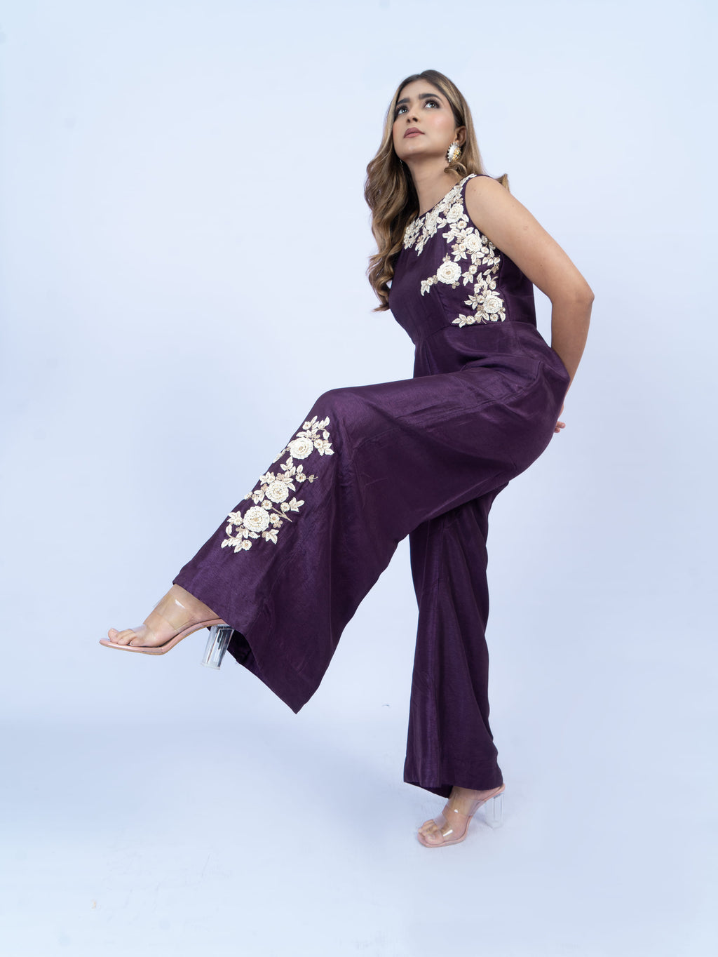 Embroidered sleeveless jumpsuit