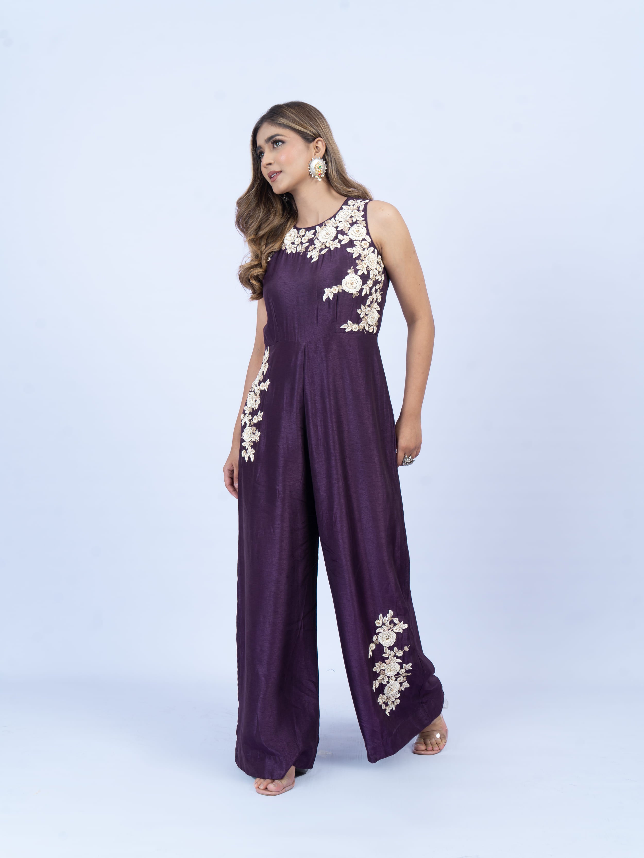 Embroidered sleeveless jumpsuit